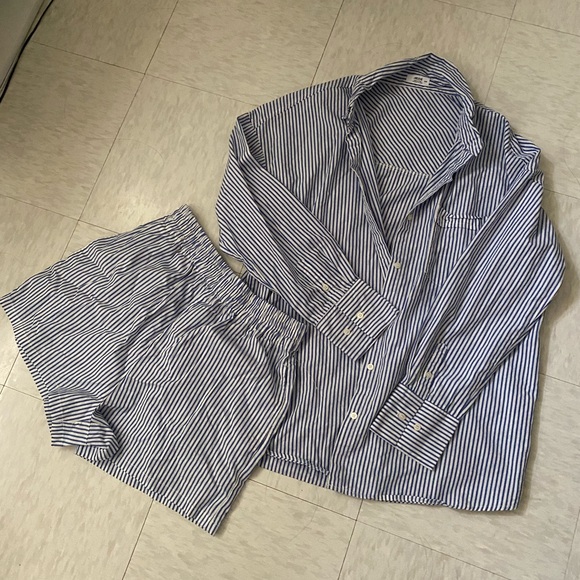 Ardene NWOT Striped Poplin Cotton Button Up Shirt And Midi Shorts Set - Picture 2 of 10